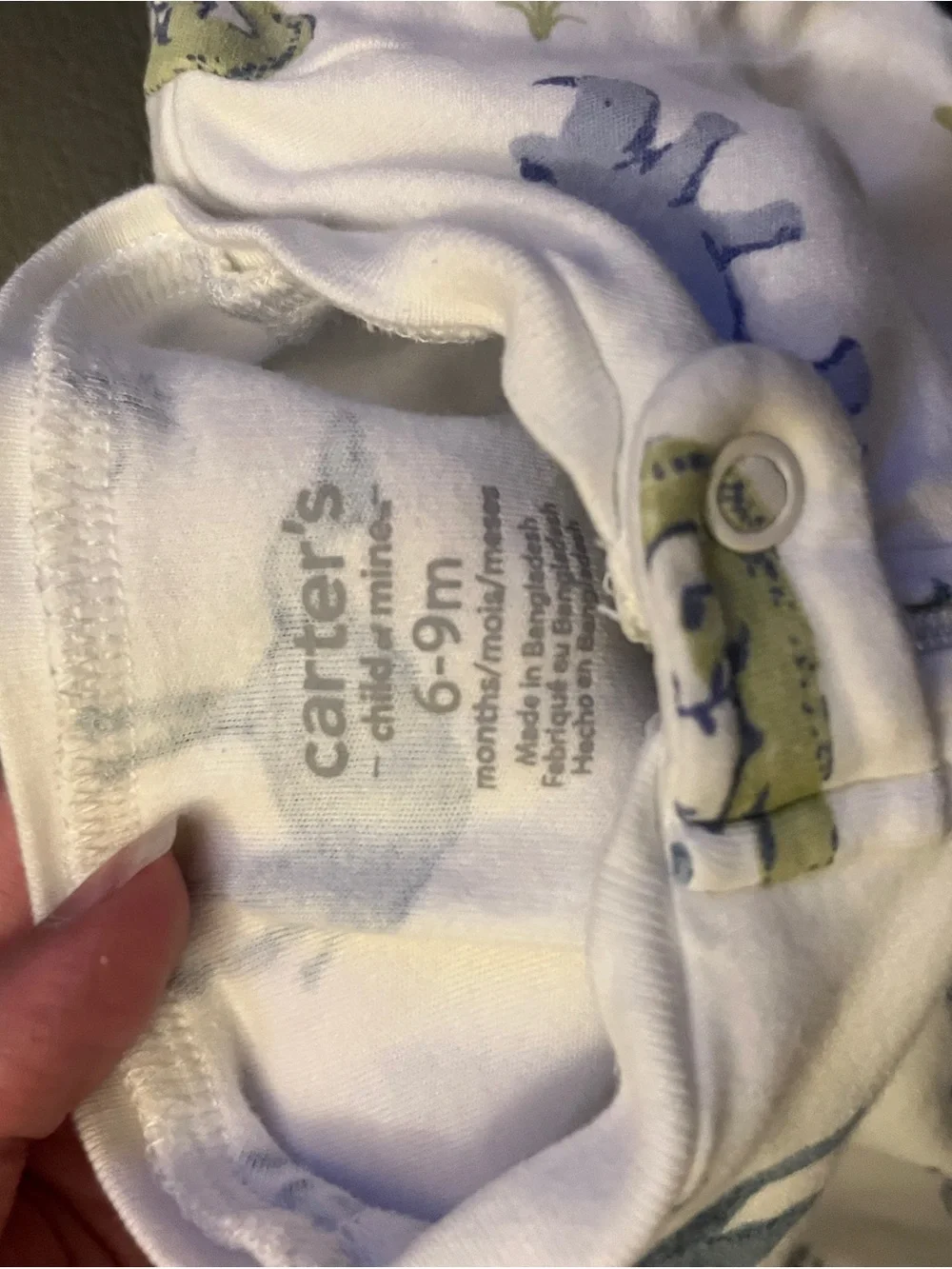 Carter's White Footed One-Piece with Blue and Green Safari Print